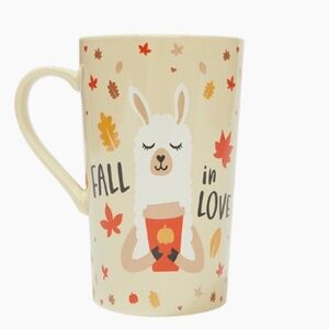 New XO, SIENNA Fall in Love Stoneware Mug Big 17 Oz. Llama and Leaf Motif Cream